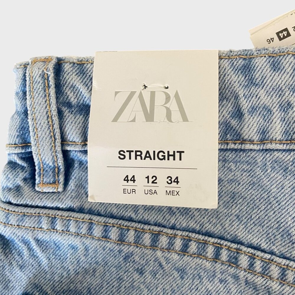 Zara High-Waisted Denim Ankle Jeans Blue Womens Size 12 Straight-Leg Raw-Hem New - Picture 12 of 14